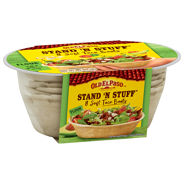 en pakke Old El Paso stand n stuff 8 myke tacobåter