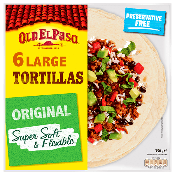 en pakke Old El Paso 6 store originale tortillas, 350g