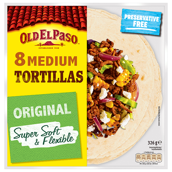 en pakke Old el paso 8 medium originale tortillas, 326g